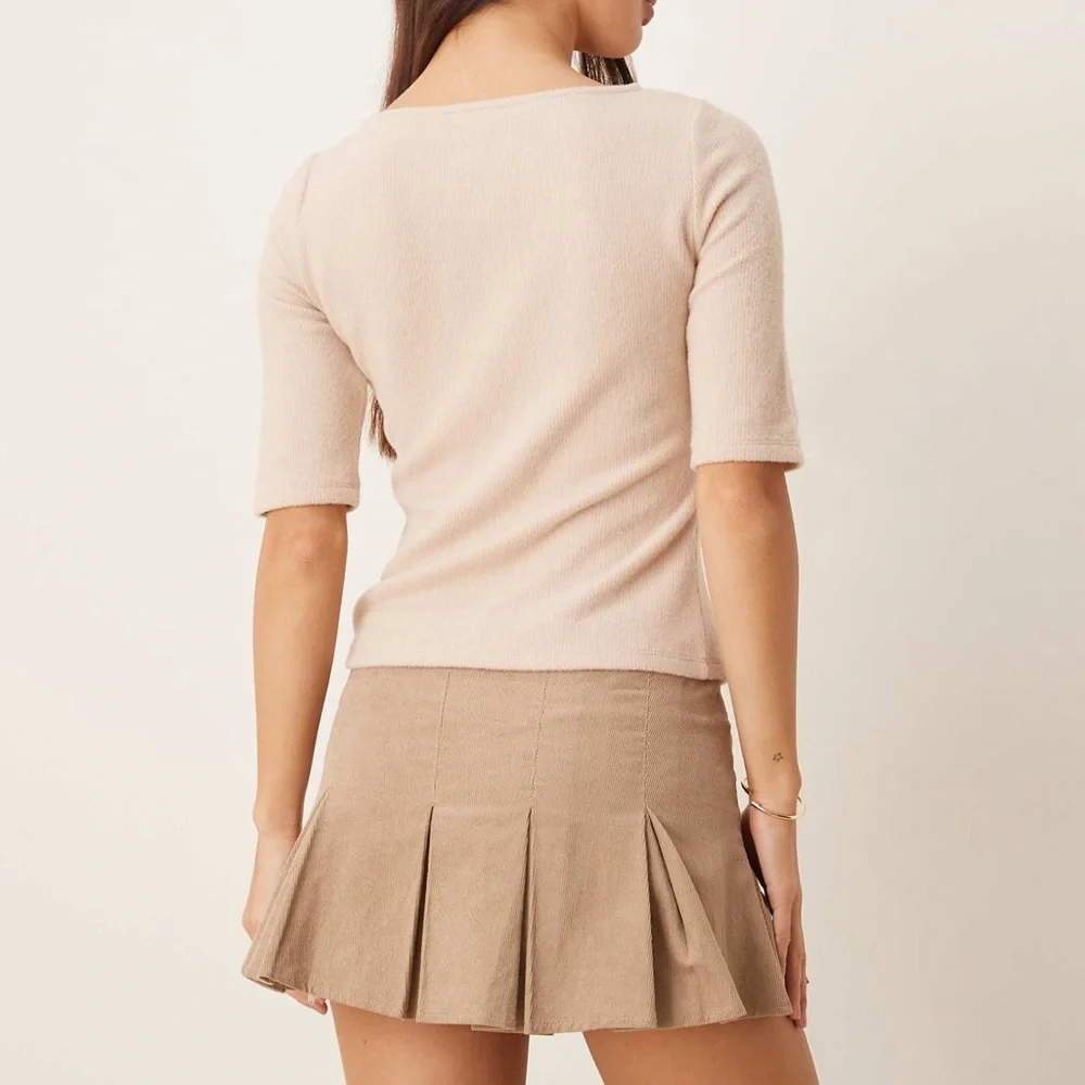 ASOS cream nude light beige button front 3-quarter length sleeve cardigan top - Picture 5 of 6